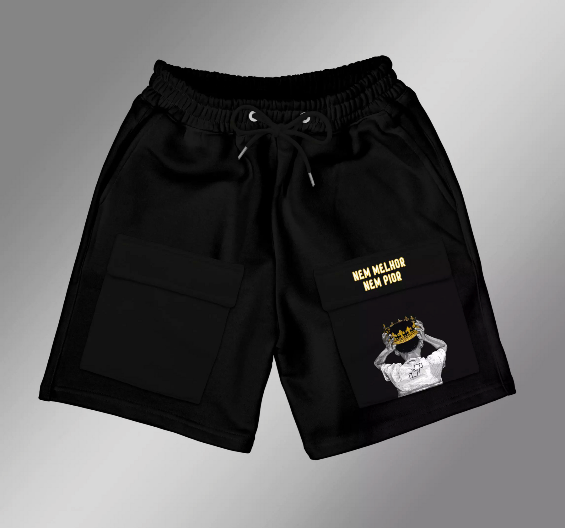 SHORT MOLETOM CARGO PRETO "NMNP"