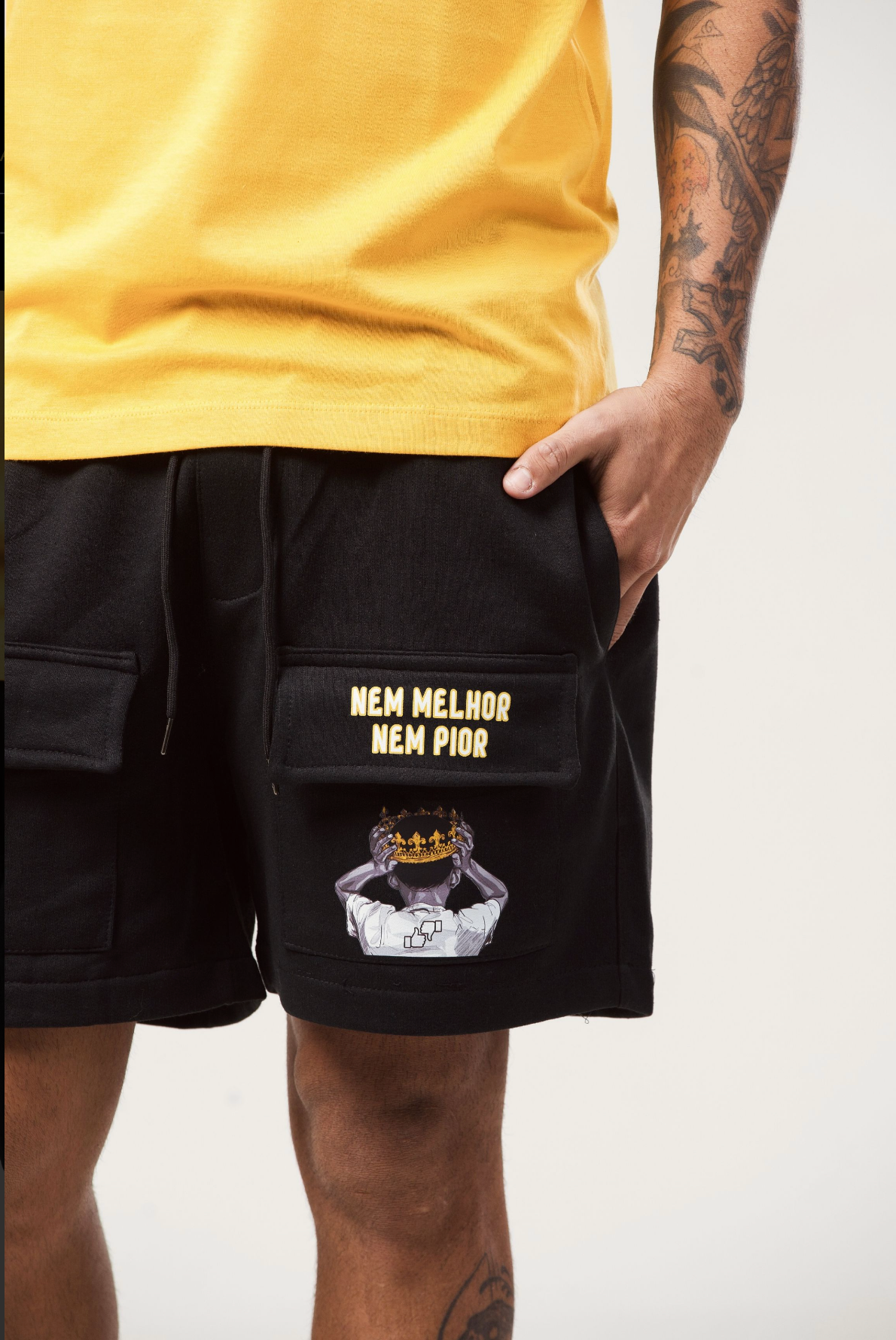 SHORT MOLETOM CARGO PRETO "NMNP"